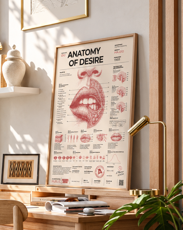 Anatomy of Desire framed poster in a contemporary lifestyle interior