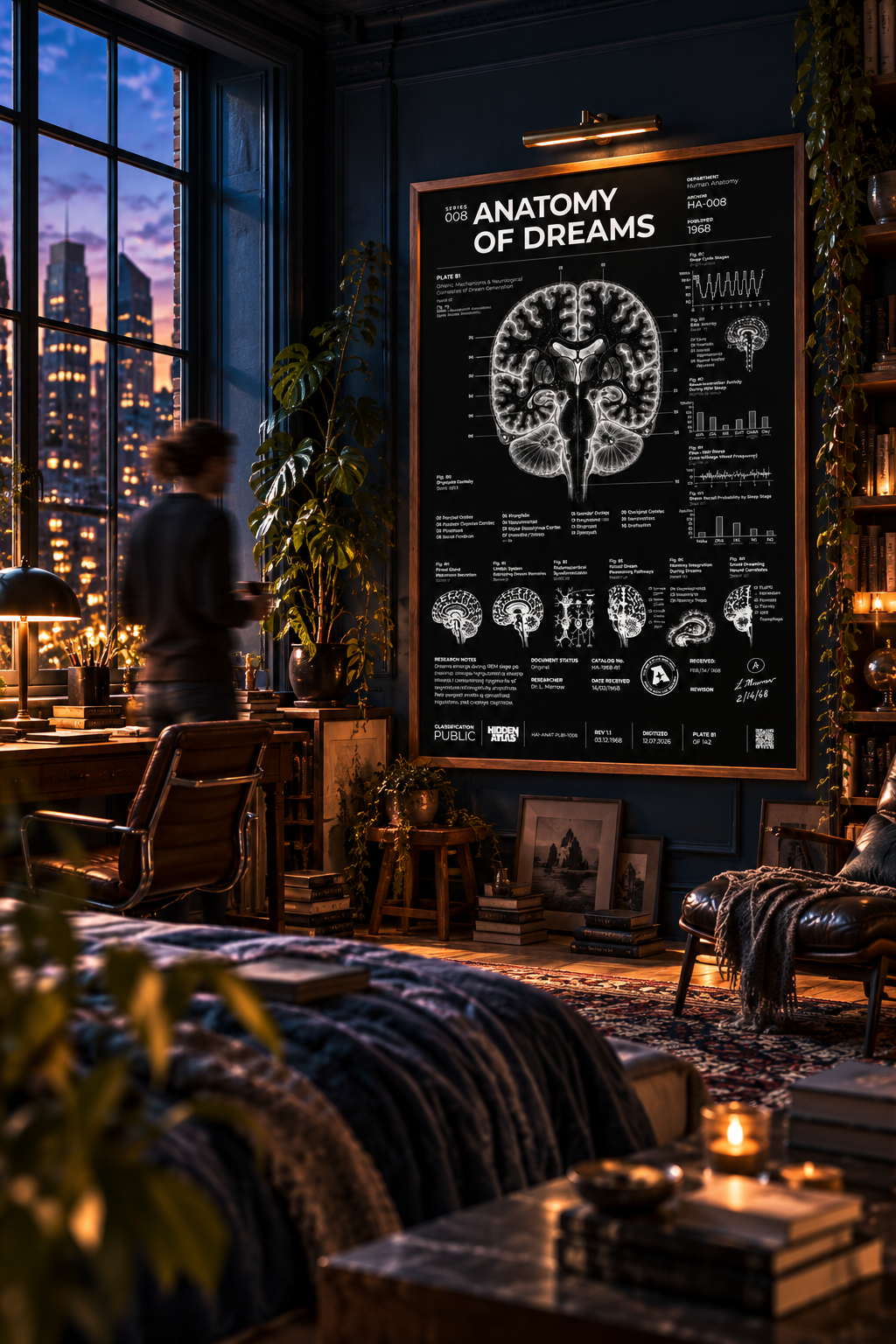 Anatomy of Dreams — Negative Edition framed poster with a motion-blurred person