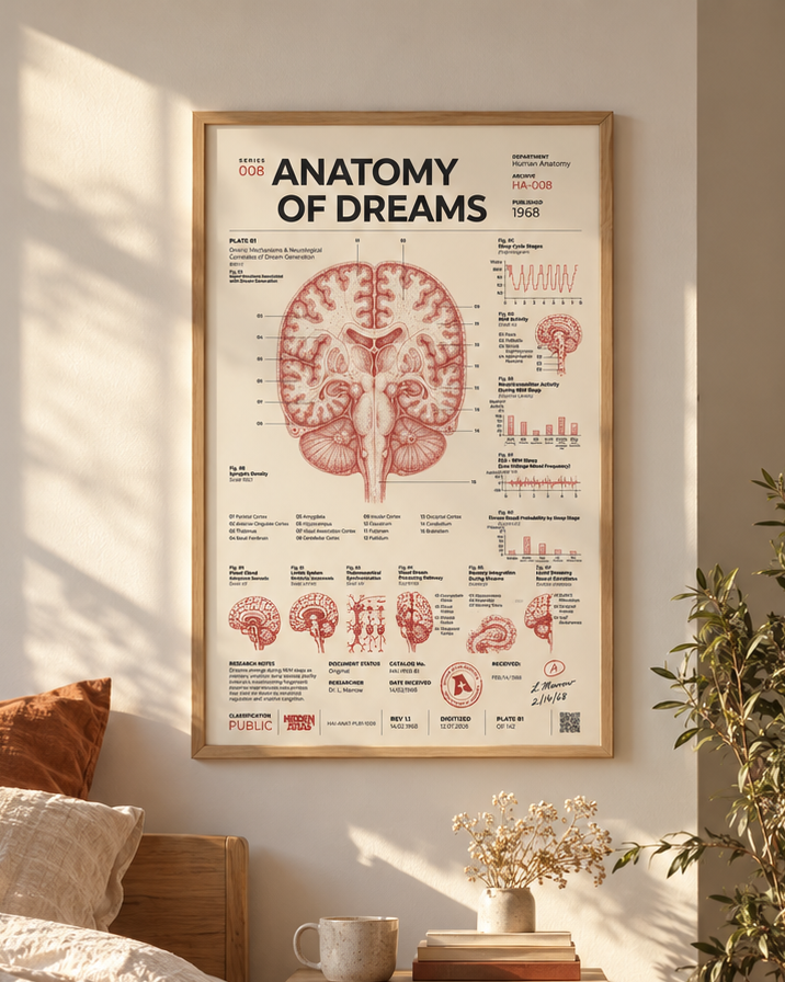 Anatomy of Dreams framed poster in a contemporary lifestyle interior