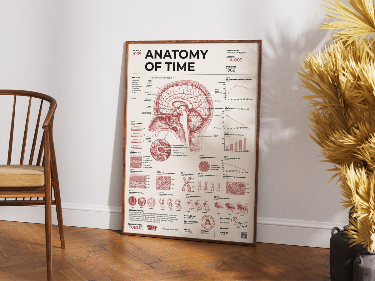 Close lifestyle view of Anatomy of Time framed poster